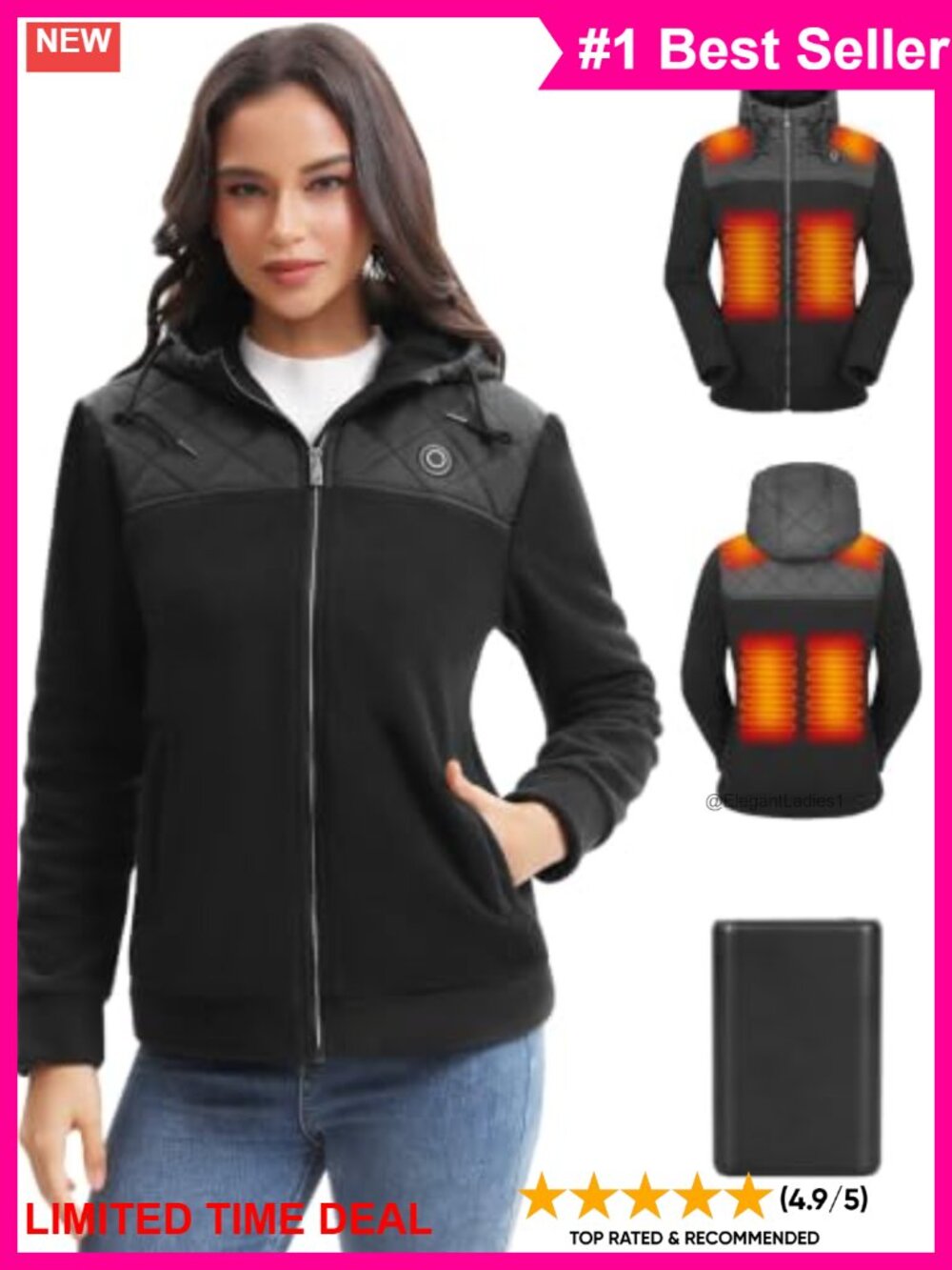 Women's Heated Fleece Jacket with Battery 12V Hooded Coat